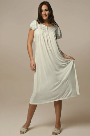 Lace Sleeve Women's Nightgown With Robe Ecru - 23510