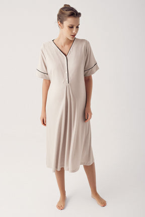 Double Breastfeeding Maternity & Nursing Nightgown Beige - 14128