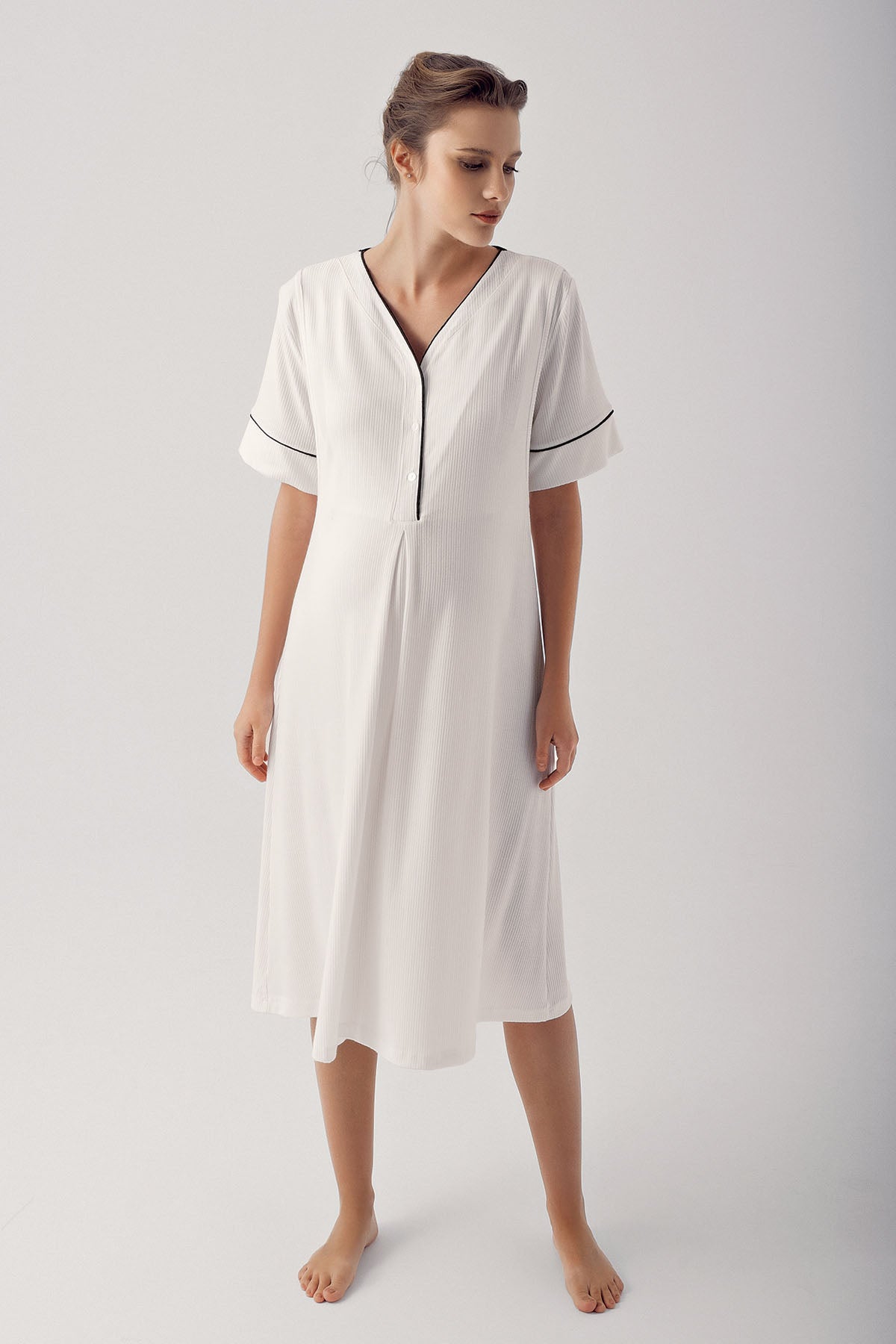 Double Breast Feeding Maternity & Nursing Nightgown Ecru - 14128