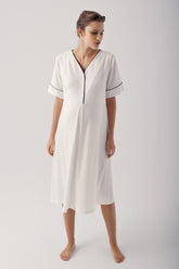 Double Breastfeeding Maternity & Nursing Nightgown Ecru - 14128