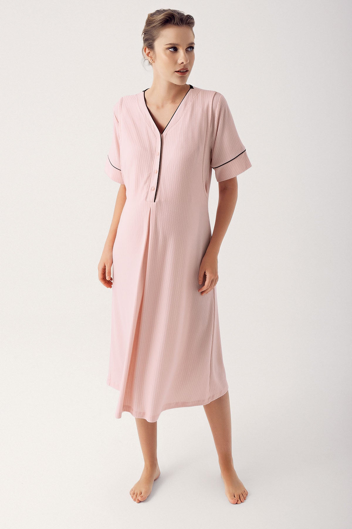 Double Breast Feeding Maternity & Nursing Nightgown Pink - 14128