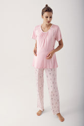 Breastfeeding Detailed Maternity & Nursing Pajamas Powder - 14208