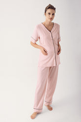 Double Breast Feeding Maternity & Nursing Pajamas Pink - 14209