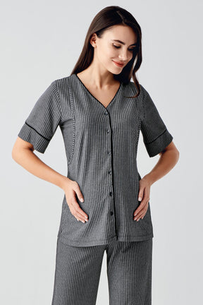 Double Breastfeeding Maternity & Nursing Pajamas Black - 14209