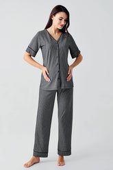 Double Breastfeeding Maternity & Nursing Pajamas Black - 14209