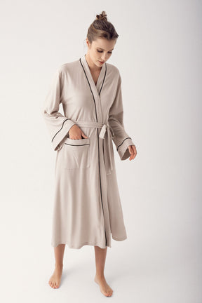 Striped Maternity Robe Beige - 14502