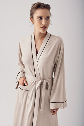 Striped Maternity Robe Beige - 14502