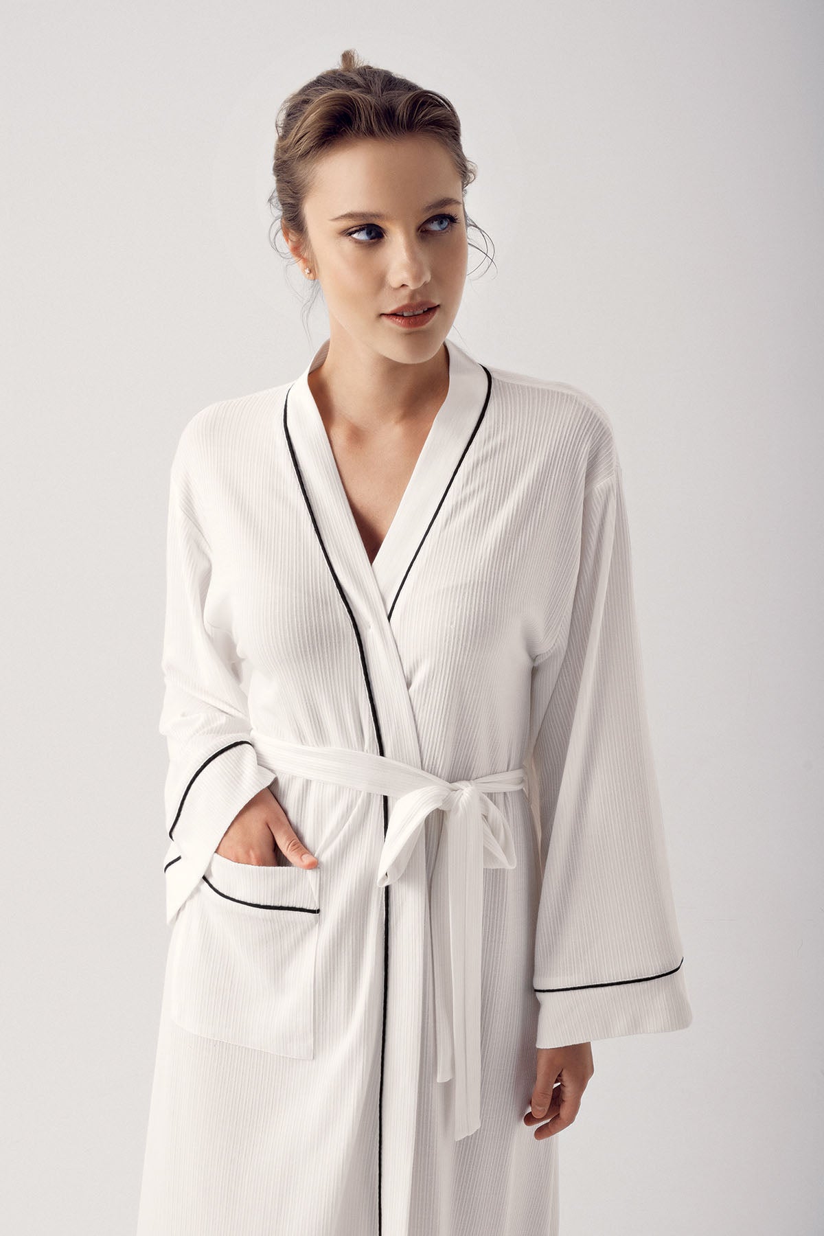 Striped Maternity Robe Ecru - 14502