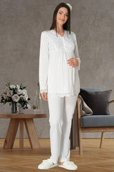 Lace Maternity & Nursing Pajamas Ecru - 1501