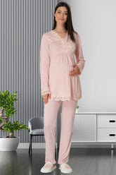 Lace Maternity & Nursing Pajamas Powder - 1501