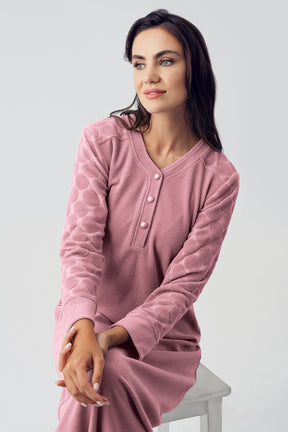 Terry Jacquard Maternity & Nursing Nightgown With Robe Dried Rose - 500101