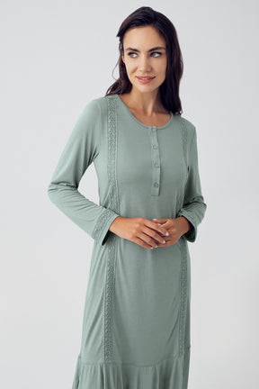 Pleated Maternity & Nursing Nightgown Green - 15116