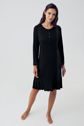 Pleated Maternity & Nursing Nightgown Black - 15116