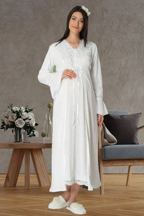 Lace Maternity & Nursing Nightgown With Robe Ecru - 1518