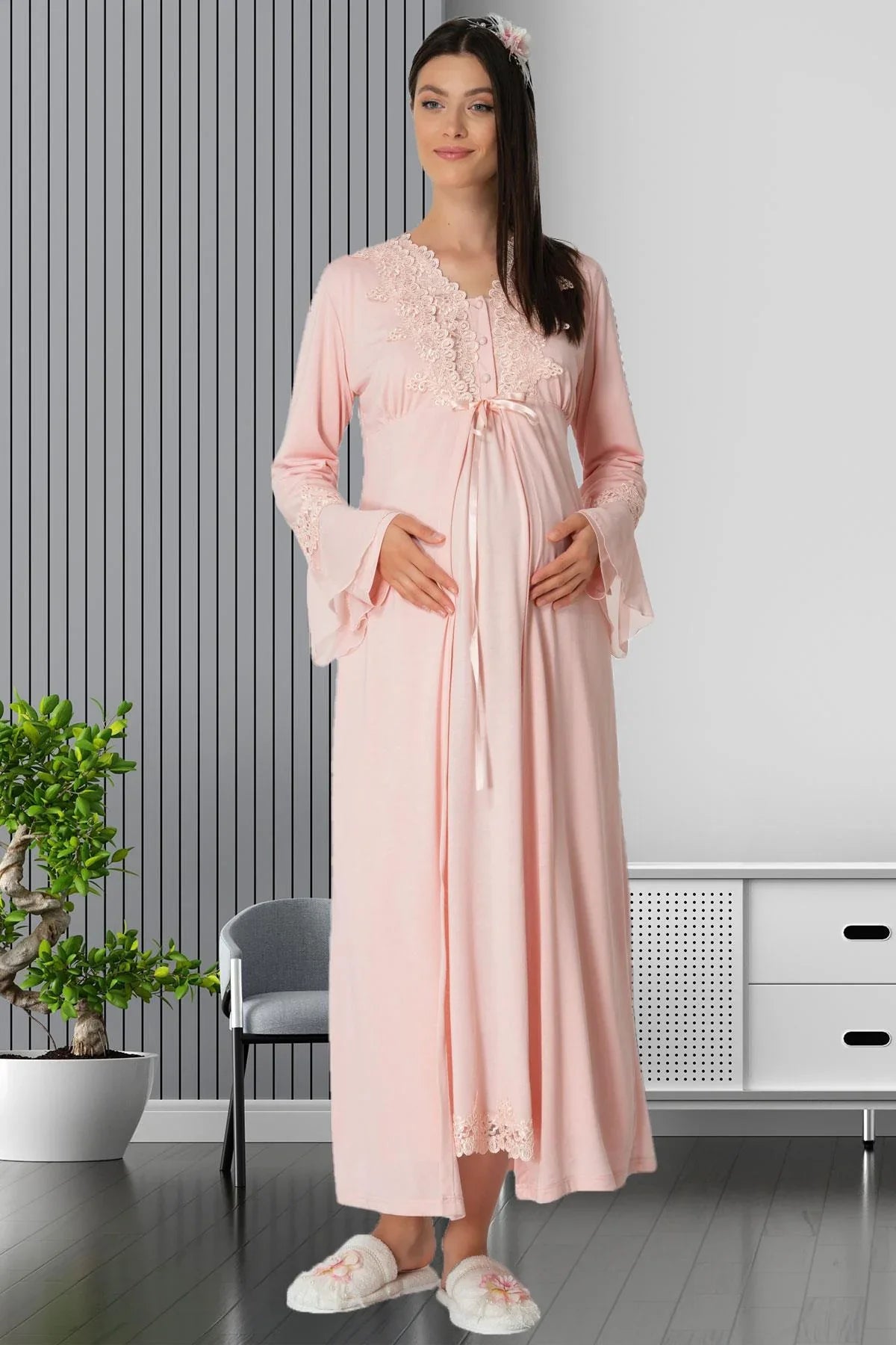 Lace 4 Pieces Maternity & Nursing Set Powder - 1519