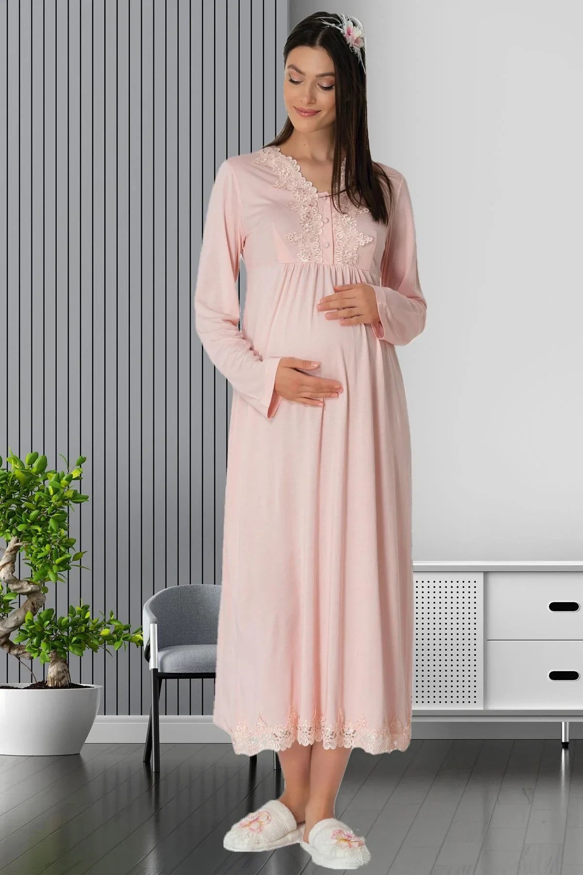 Lace 4 Pieces Maternity & Nursing Set Powder - 1519