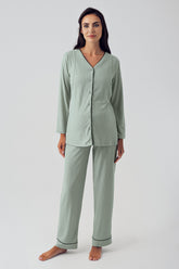 Double Breast Feeding Maternity & Nursing Pajamas Green - 15207