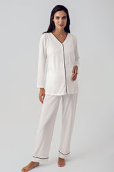 Double Breast Feeding Maternity & Nursing Pajamas Ecru - 15207