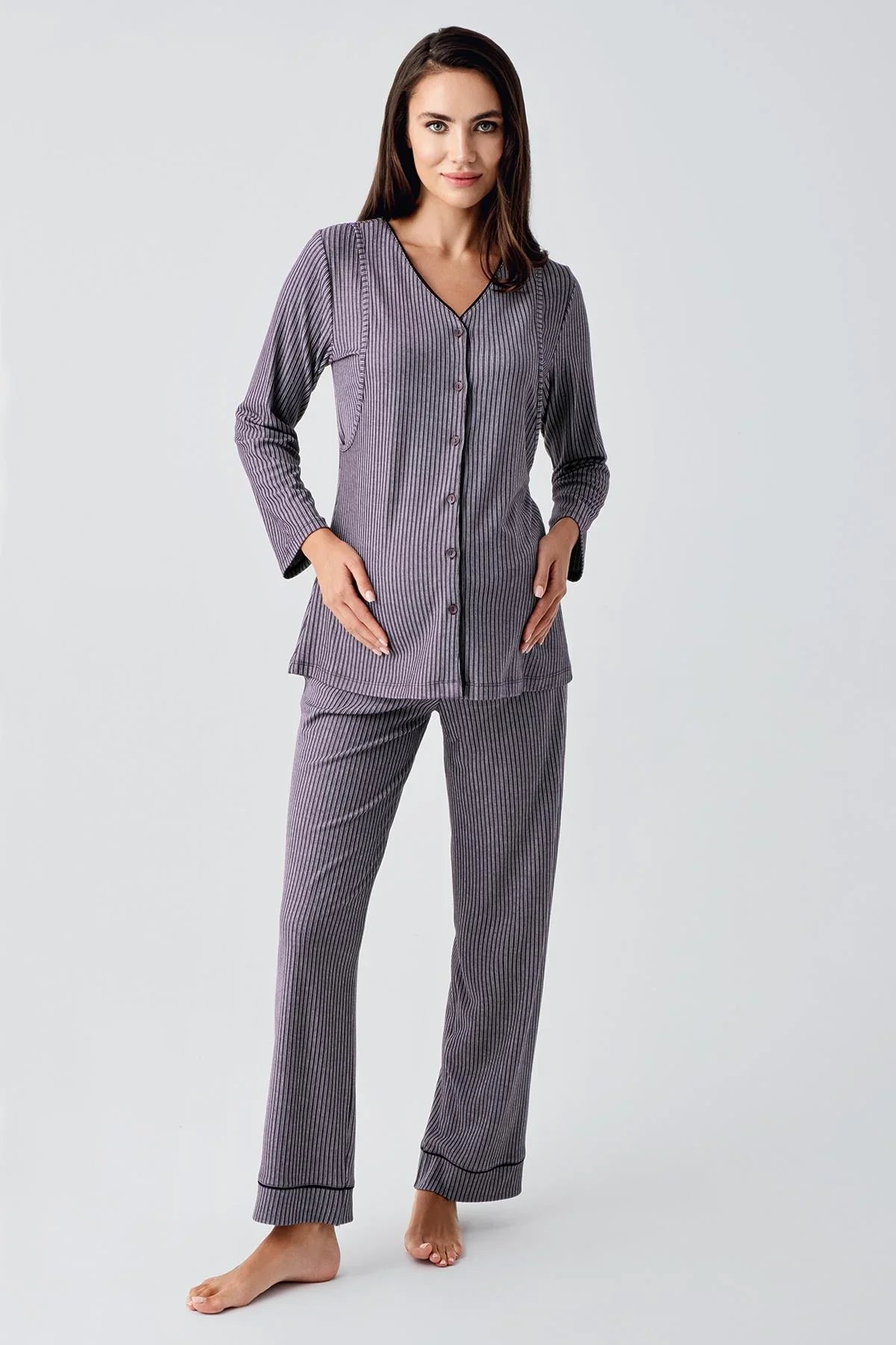 Double Breast Feeding Maternity & Nursing Pajamas Purple - 15207