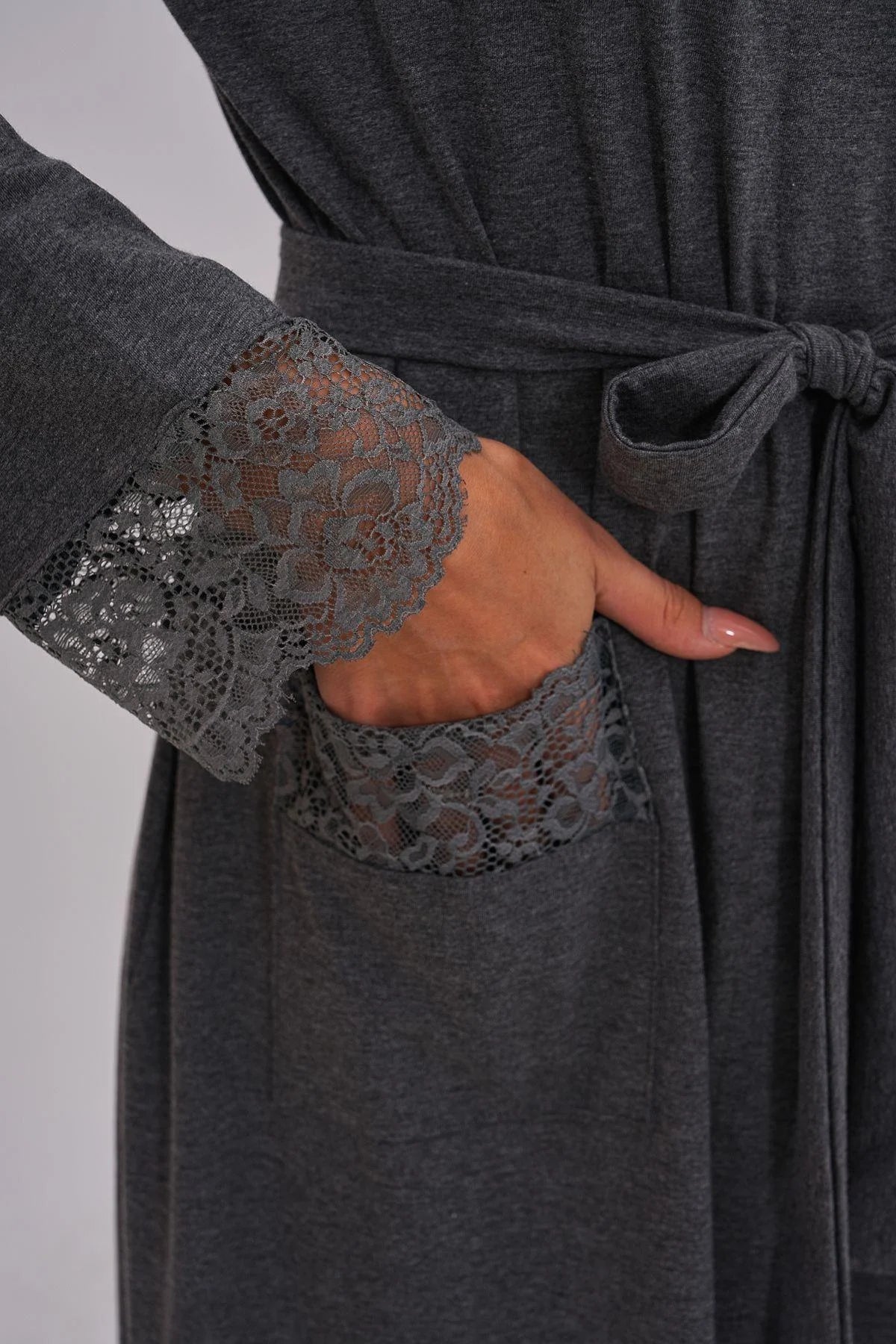 Lace Sleeve Maternity Robe Charcoal - 1543