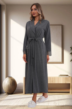 Lace Sleeve Maternity Robe Charcoal - 1543