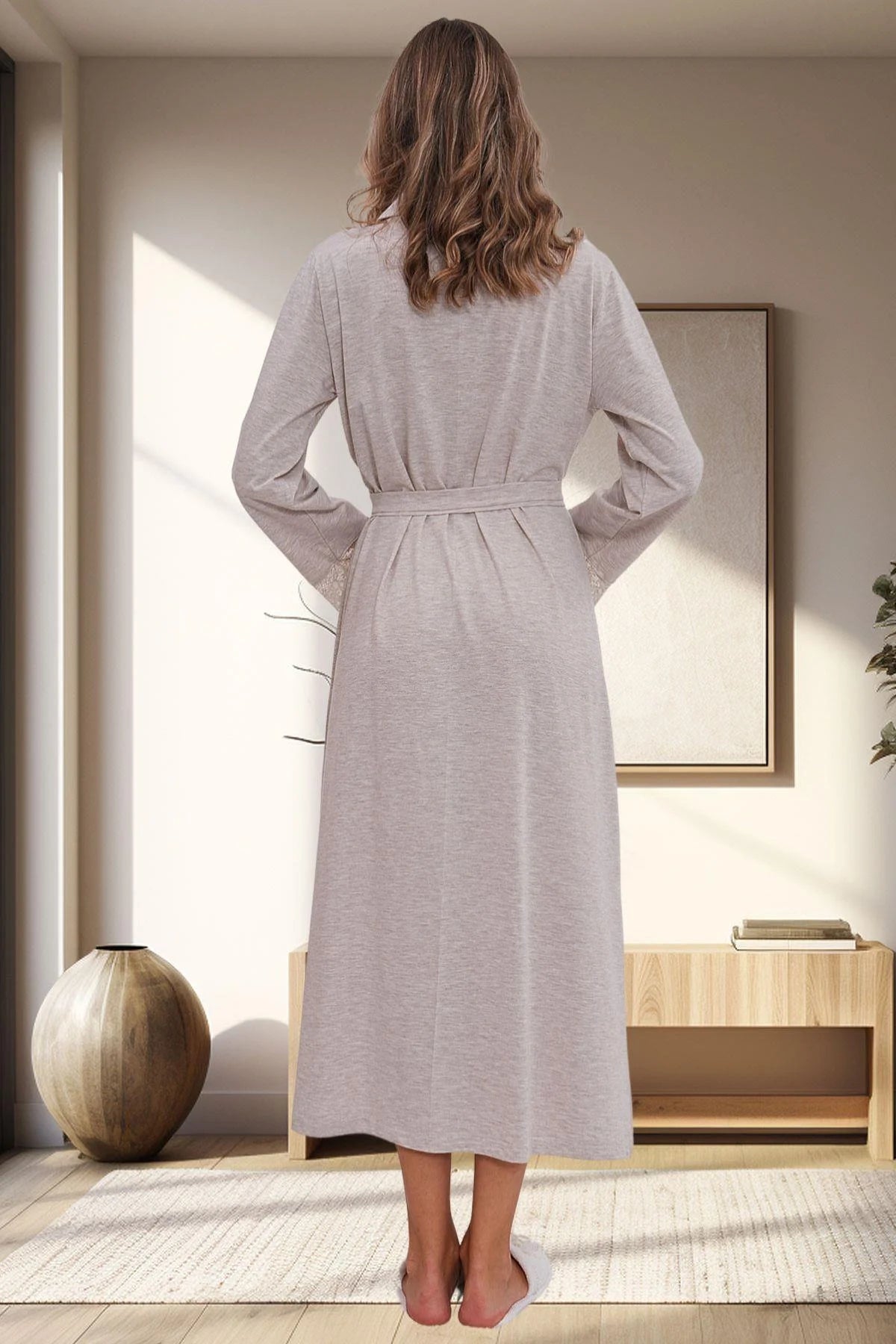 Lace Sleeve Maternity Robe Mink - 1543