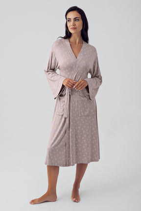 Patterned Maternity Robe Coffee - 15505