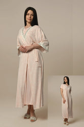 Lace Maternity & Nursing Nightgown With Jacquard Robe Powder - 24515