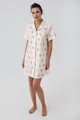 Polka Dot Maternity & Nursing Nightgown Beige - 16100
