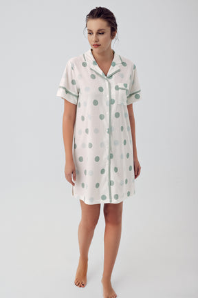 Polka Dot Maternity & Nursing Nightgown With Robe Green - 16410