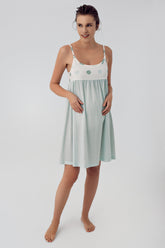 Polka Dot Strap Maternity & Nursing Nightgown Green - 16101