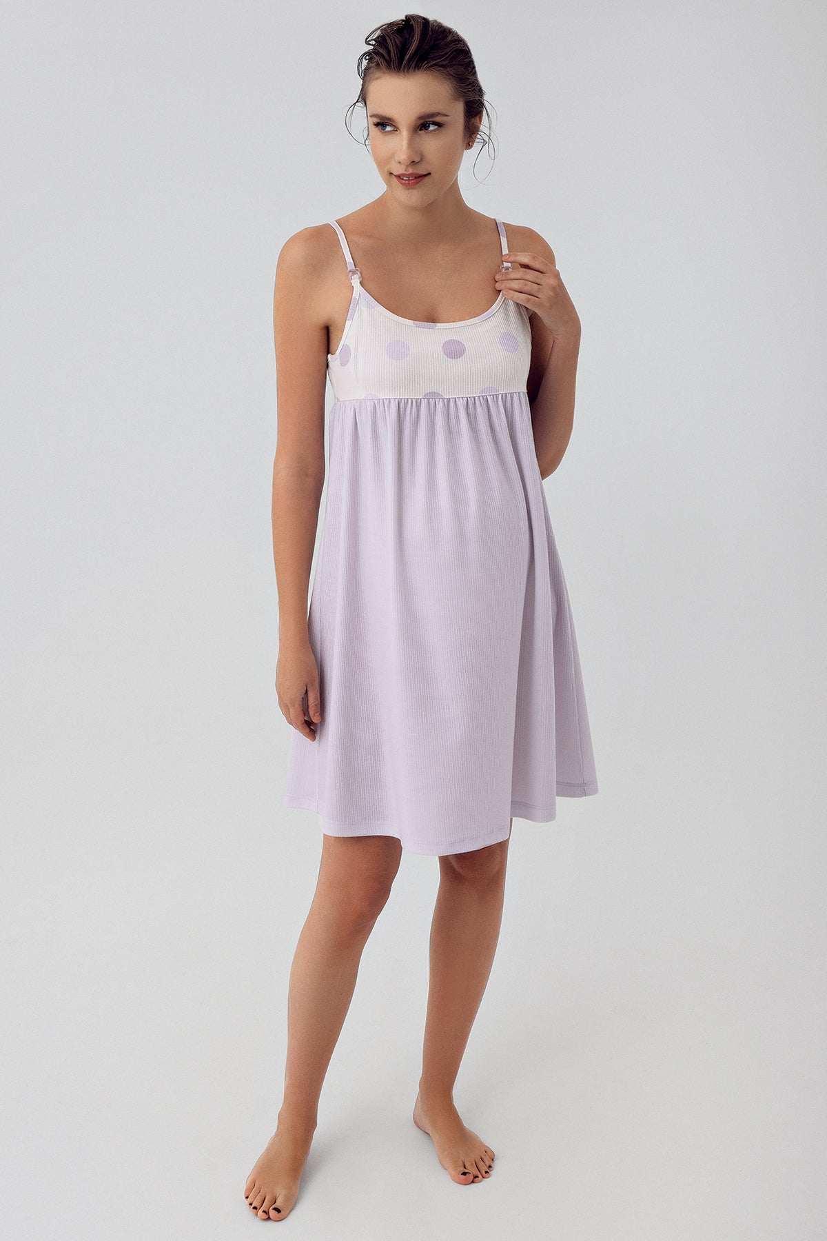 Polka Dot Maternity & Nursing Nightgown With Robe Lilac - 16401
