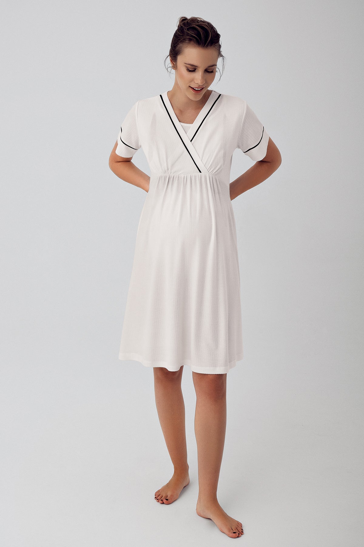 Double Breasted Maternity & Nursing Nightgown Ecru - 16102