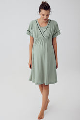 Double Breasted Maternity & Nursing Nightgown Green - 16102