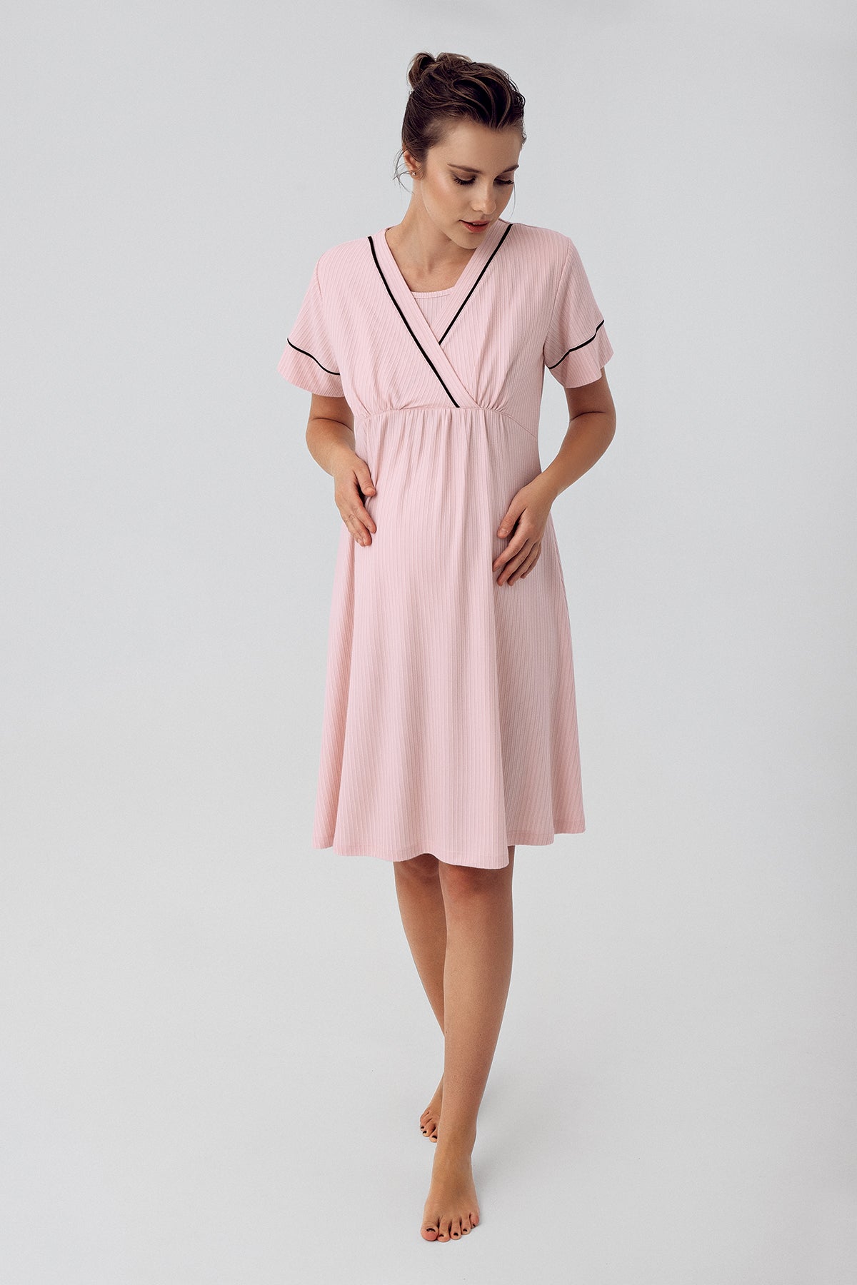 Double Breasted Maternity & Nursing Nightgown Pink - 16102