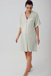 Striped Maternity & Nursing Nightgown Green - 16103