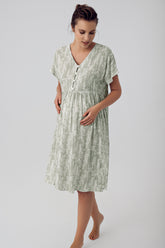 Patterned Maternity & Nursing Nightgown Green - 16105