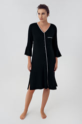 Strip Maternity & Nursing Nightgown Black - 16107