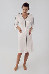 Strip Maternity & Nursing Nightgown Ecru - 16107