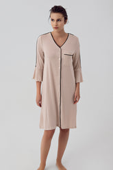 Strip Maternity & Nursing Nightgown Beige - 16107