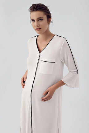 Strip Maternity & Nursing Nightgown Ecru - 16107