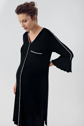 Strip Maternity & Nursing Nightgown Black - 16107