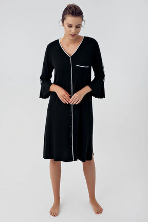 Strip Maternity & Nursing Nightgown Black - 16107
