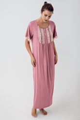 Tulle Lace Sleeve Plus Size Maternity & Nursing Nightgown Dried Rose - 16108