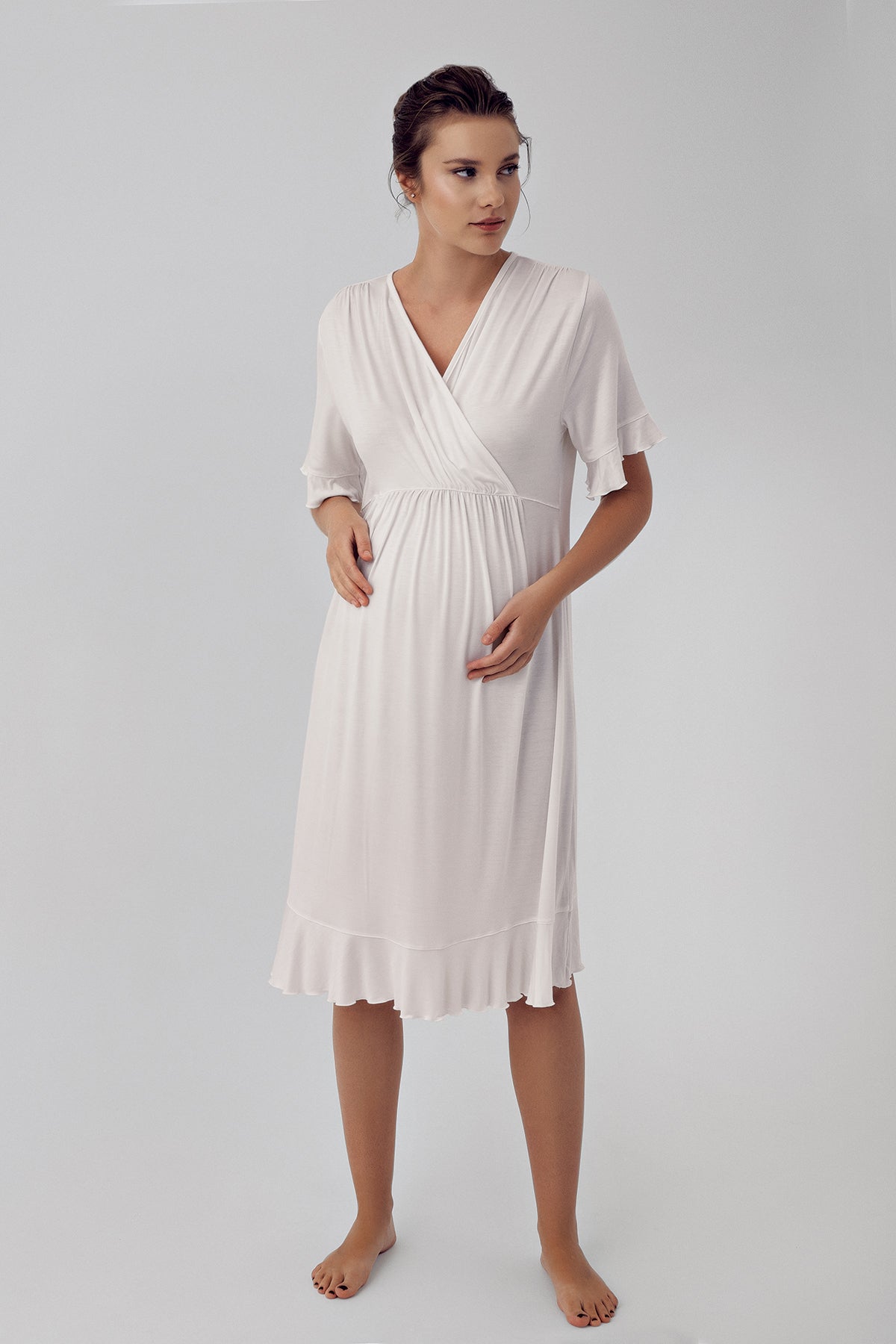 Double Breasted Maternity & Nursing Nightgown Ecru - 16109