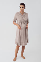 Double Breasted Maternity & Nursing Nightgown Beige - 16109