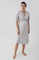 Double Breasted Maternity & Nursing Nightgown Grey - 16109