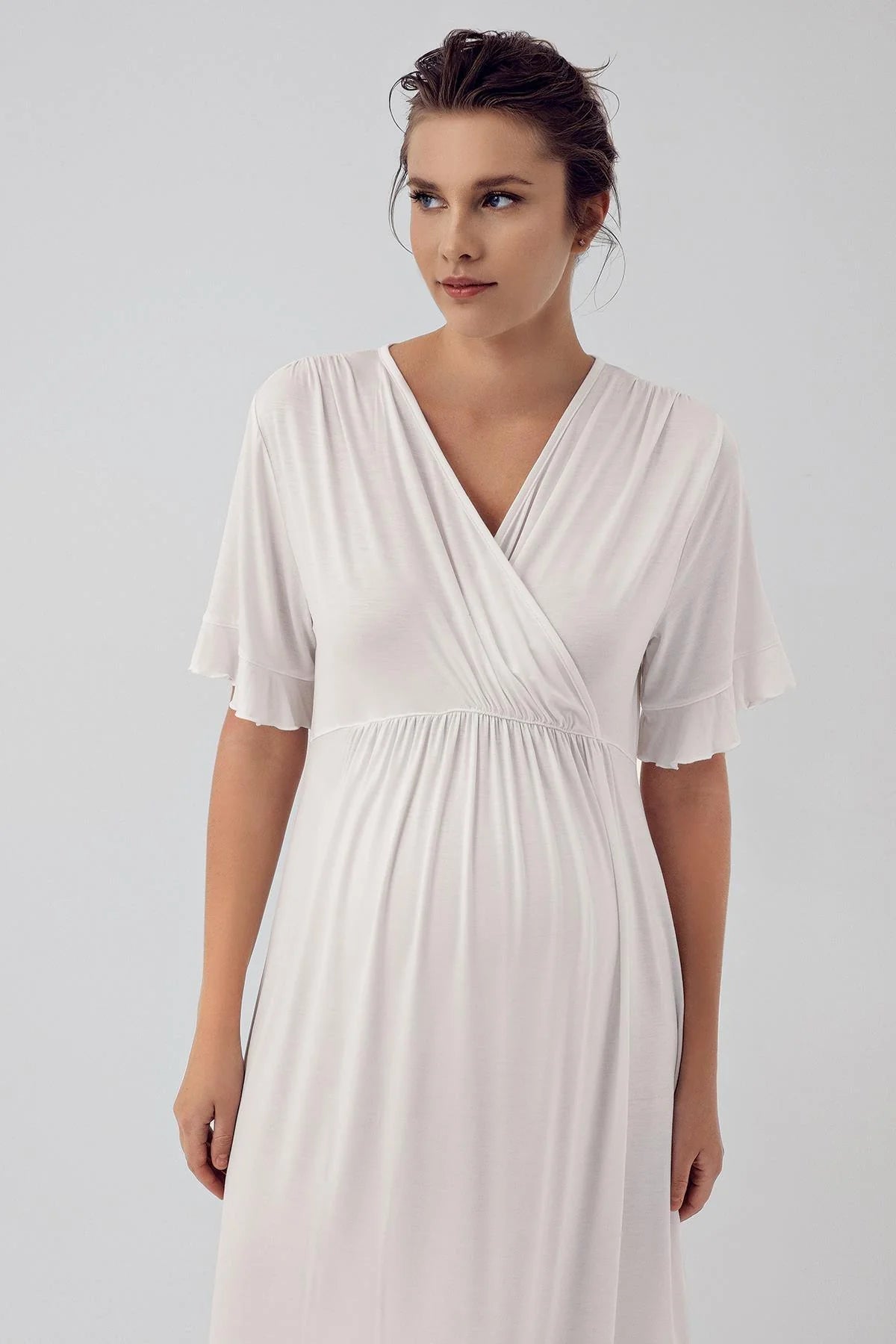 Double Breasted Maternity & Nursing Nightgown Ecru - 16109