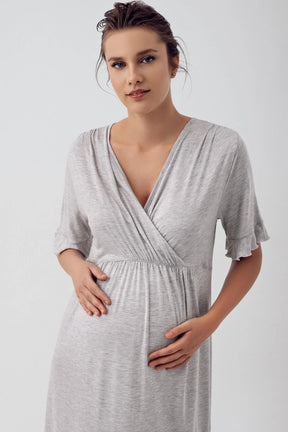 Double Breasted Maternity & Nursing Nightgown Grey - 16109