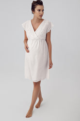 Woven Double Breasted Maternity & Nursing Nightgown Ecru - 16113